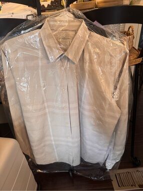 Burberry Men’s Light Beige Plaid Dress Shirt